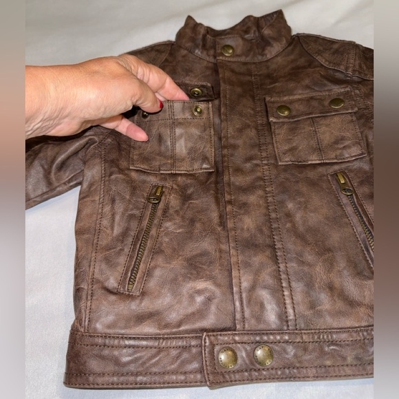 Baby GAP Faux Leather Moto Bomber Jacket Toddler Brown Sz 2 Years - Picture 3 of 15